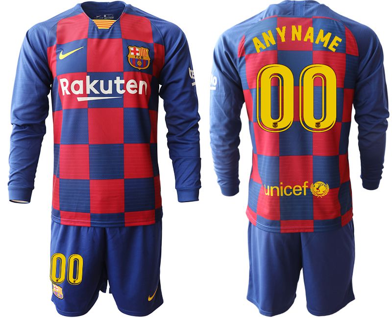 Men 2019-2020 club Barcelona home long sleeve customized blue Soccer Jerseys